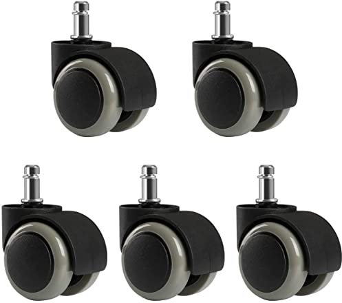 LIHAO 5pcs Roulettes Universelles Résistantes à l’Abrasion pour Chaise de Bureau (Gris et Noir, 10mm/50 mm)
