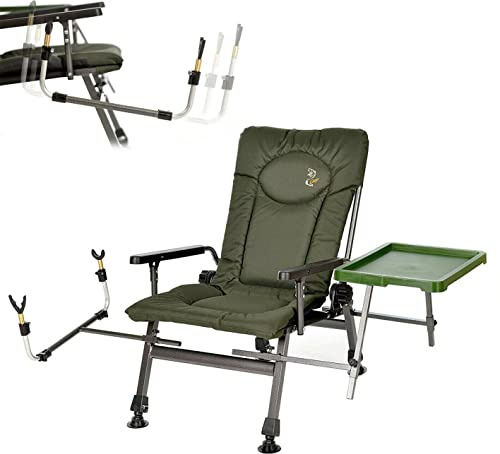 Portable Fishing Chair, Folding Armchair, Adjustable Back Rest, Table and Rod Holder Ergonomic Design 360° Rotating Feet To Adapt To Multiple Terrains Ideal for Camping Picnic Garden F5R STP