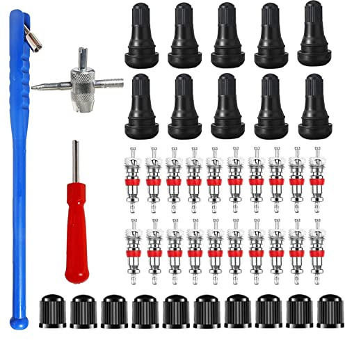 HUAZIZ 43 Pcs Herramientas de Válvulas de Neumáticos, 20 Pcs Núcleos Válvula+10pcs Boquillas TR412+Llave Universal+Llave Núcleos+Herramienta para Instalación Boquilla