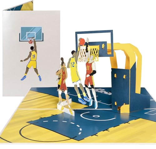 Sweetpopup® 3D Pop-Up Karte Basketball Spiel – Glückwunschkarte für Geburtstag & Basketballspieler – Handgefertigt aus edlem Metallic-Papier / 027