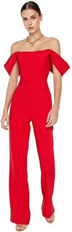 Trendyol Tuta da Donna Tinta Unita, Rosso, 68