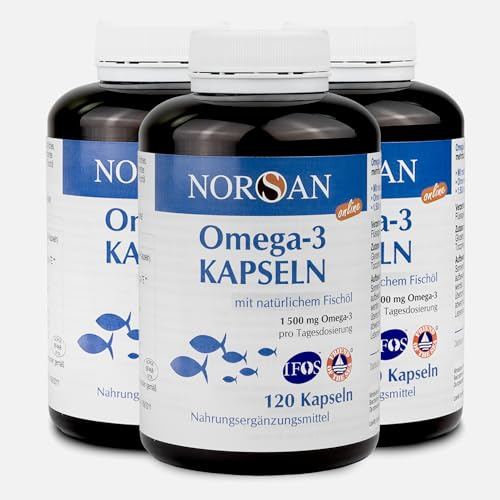 NORSAN Premium TOTAL Kapseln - 1.500 mg Omega 3 hochdosiert - 3x 120 Stück | 707 mg EPA und 368 mg DHA pro Portion - Fischöl Kapseln aus nachhaltigem Wildfang - Omega-3 Öl gereinigt von Schadstoffen