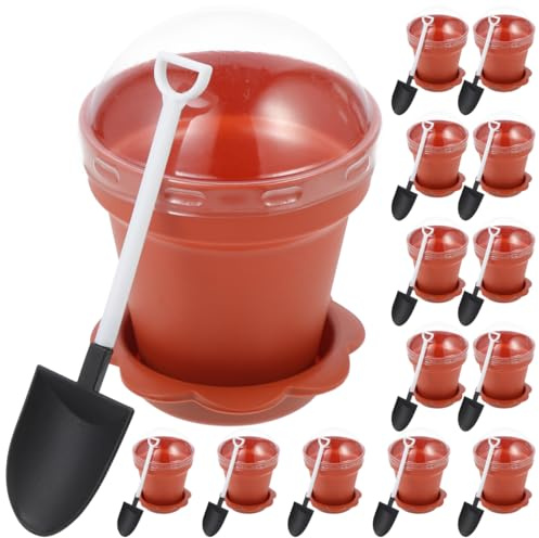 Happyyami 20pcs Brown Plastic Plant Pots with Humidity Dome Small Flower Pots Nursery Seedling Pots for Cuttings Succulents with Saucers and Spoon