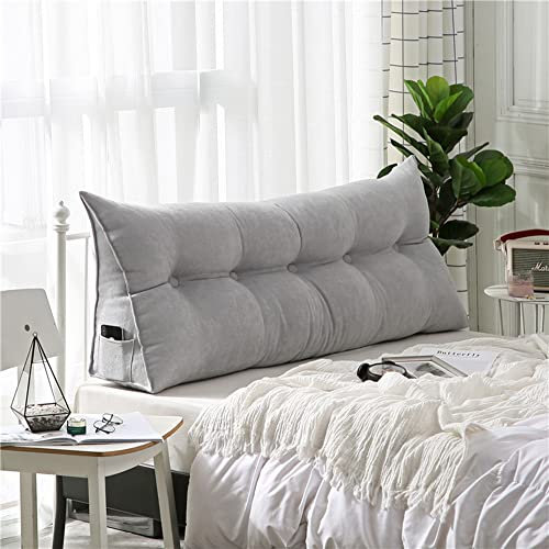 RAKTOV Großes Keil-Kopfteilkissen für Schlafzimmer, abnehmbarer Samtbezug, Rückenkissen für Tagesbett, dreieckiges Bett, Kopfstütze, Rückenstütze, Lesen, Rückenlehenkissen, 120 x 50 x 20 cm, Grau