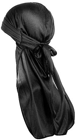 WLLHYF - Gorro de Seda para Hombre, 360 Ondas, Ultrasuave, Satén de, Cola Extra Larga (Color Negro)