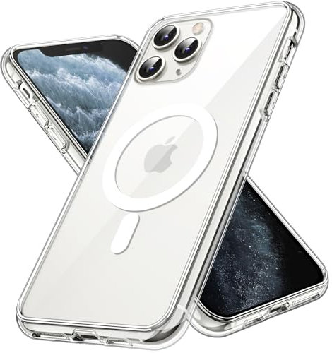 JETech Magnetic Case for iPhone 11 Pro Max 6.5-Inch Compatible with MagSafe Wireless Charging, Shockproof Phone Bumper Cover, Anti-Scratch Clear Back (Clear)