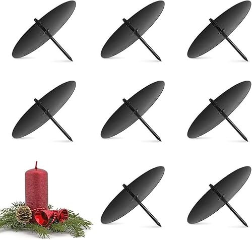 Abnaok 8 Stück Kerzenhalter Adventskranz, 8cm Kerzenständer Stumpenkerzen aus Metall Adventskerzenhalter mit Dorn, Kerzenhalter für Adventskranz (Schwarz)