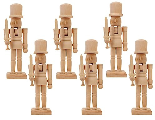 Ciieeo Handpuppe, Weiß, Embryon, Walnuss, Soldat, Nussknacker, aus Holz, Handpuppe, Mini-Nussknacker aus Holz, Nussknacker, unvollendet, Ornamente, Weihnachten, Bambus, 6 Stück