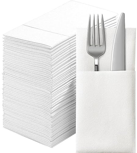 Dinner Napkins Cloth with Built-in Pocket 50pcs Paper Napkins Cutlery Pouch Silverware Serviettes for Party Restaurant Wedding