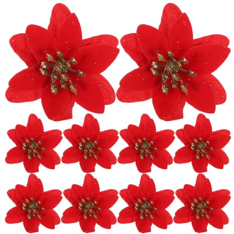 IMIKEYA 10 Stück Weihnachtsstern Blumen Rot Glitzer Weihnachtsblumen künstlich klein 6 cm Weihnachtsbaum Blumen rote Weihnachtsstern Blüten Poinsettia für Christbaumschmuck Xmas Party