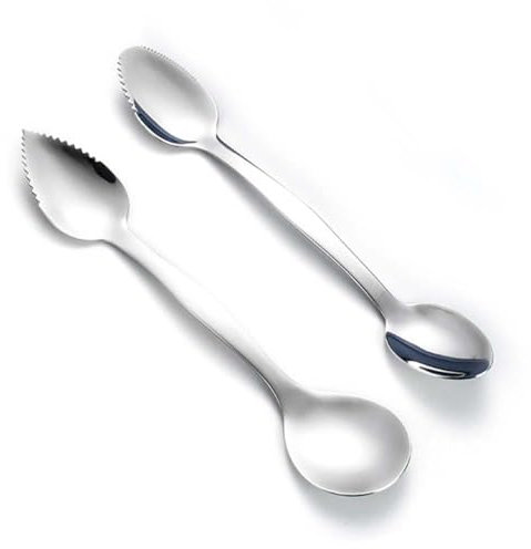 2 Pcs Grapefruit Spoons Double Headed Grapefruit Spoons Stainless Steel Spoon Thick Gauge Handle Silver Kitchen Tool with Non Stick Plating for Kiwi Dessert Apple Citrus Fruit