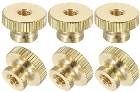QUARKZMAN Gerändelte Daumenmuttern, 6 Stück M5 x D16mm x H10mm Messing Griffmuttern Rändelmuttern mit Hohem Kopf Befestigungselemente für 3D-Drucker Teile, Maschinenwerkzeuge