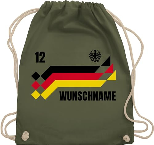 Turnbeutel Rucksack - 2026 Fussball WM Fanartikel - Deutschland Trikot mit Name und Nummer Germany - Unisize - Olivgrün - nationalmannschaft em fußball german sportbeutel fußball. deutsche