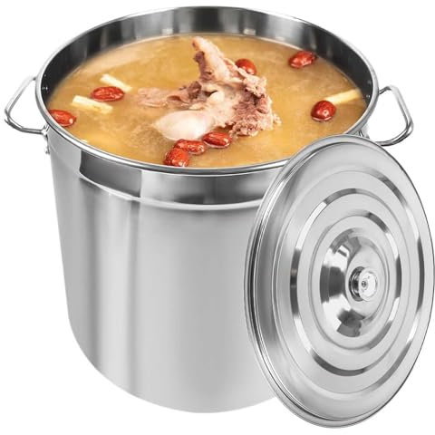 MAYFABD Stainless Steel Stockpot with Lid Thickened 201 Stainless Steel Stock Pot with Thickened Bottom Soup Pot Cooking Pot with 2 Handle Stainless Steel Cooker Kitchen Bucket,10L