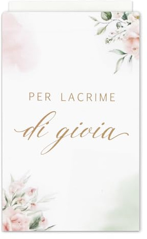 Italienisch Papiertüten lacrime di gioia Hochzeit Mini Tüten Für die Freudentränen Eukalyptus Verpackung Deko für Taschentücher Gastgeschenke Hochzeitsdeko (50 stück Pink)
