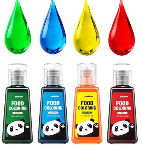 Pandalab Food Coloring – Liquid Vibrant Edible Food-Grade Dye for Slime, Baking, Drinks, Easter Eggs, Cakes, Cookies, Icing & Bath Bombs, 30ml Each Bottle (4 fl oz Total)