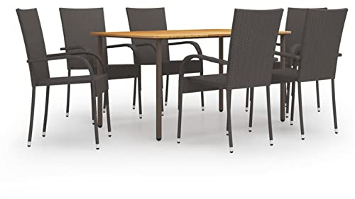 Capwee Rattan Gartenmöbel Set 6 Personen Garten Essgruppe 6 Personen Gartenmöbel Set 6 stühle mit Tisch Essgruppe Outdoor Rattan sitzgruppe Gartengarnitur-Braun-7-tlg