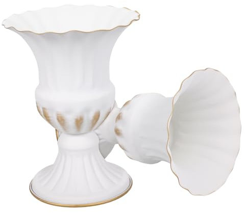 Levemolo Jarrón del Cementerio Delicado 2 Piezas Blanco Detalles Dorado Recipiente para Flores Maceta Conmemorativa para Tumbas Decoración Funeraria para Cementerio