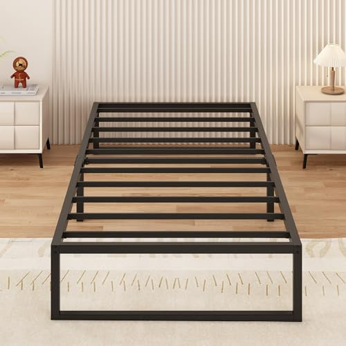 Yicensen Metallbett 90x200 cm mit Lattenrost, 36cm Höhe, Schwarz | Bettrahmen, Doppelbett, Stabiles, Leichte Montage, Geräuschfrei