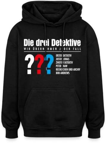 Spreadshirt Die DREI Fragezeichen Detektive Visitenkarte Unisex Oversize Hoodie, L, Schwarz