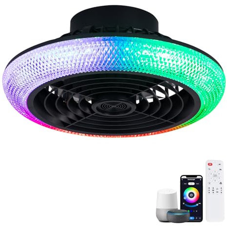 Luyaim Lampada A Soffitto Con Ventilatore RGB E Luce Regolabile | Design Moderno 40CM Per Soggiorno E Camera Da Letto–16 Milioni Di Colori, Motore DC Silenzioso Con Alexa Google Home-Black