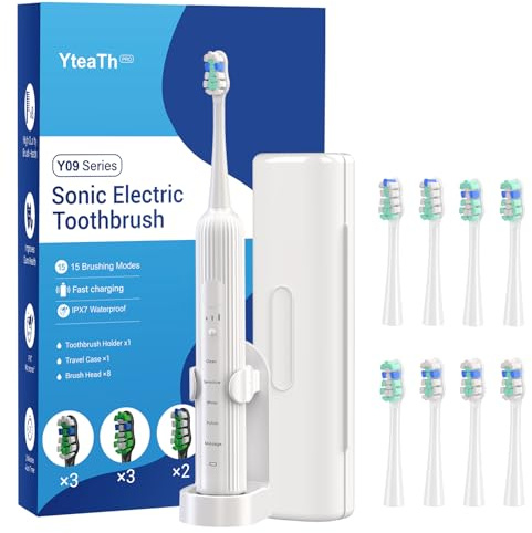 Sonic Electric Toothbrush for Adults and Kids, 47,000 VPM with 5 Modes and 3 Intensities, Travel Toothbrush with Case, 3 Hours Charge for 60 Days, Built-in Smart Timer White
