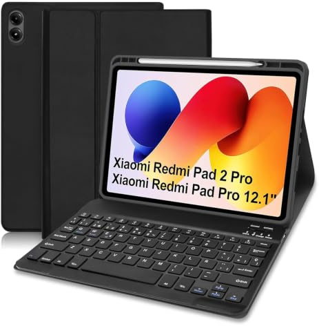XOKUWU Funda Teclado para Redmi Pad 2 Pro 12.1 2025 /Redmi Pad Pro 12.1 | QWERTY Español Ñ, Funda con Teclado Bluetooth Magnético Desmontable para Xiaomi Redmi Pad 2 Pro 12.1 Pulgadas, Negro