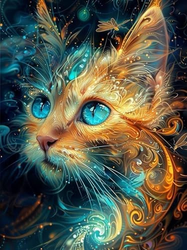 FLAJZ Diamond Painting Erwachsene, 5D Diamant Painting Bilder Katze, Diamond Painting Set für Anfänger und Erwachsene, DIY Mosaikherstellung Bastelset für Haus Wanddeko, 30x40cm
