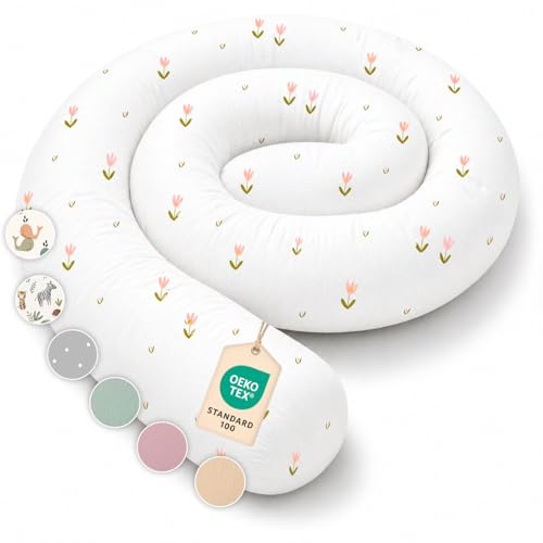 Lovely Hippo Seitenschläferkissen aus 100% Baumwolle – Bettschlange Body Pillow, Lange Kopfkissen Bettrolle, Nackenrolle Kissen (Rosa Blumen, 200 cm)