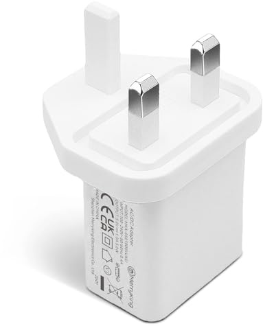 UKCA Certified 5V 1A USB Wall Pulg 3-Pin Portable Charger Universal Travel Adapter for USB Light, Phone, Tablet, Speaker, Smart Watch, Earbud, Fan, Razor, etc
