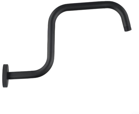 Braccio doccia, 33 cm, in acciaio inox, a forma di S, montaggio a parete, braccio nascosto per soffione doccia bagno, braccio di estensione (nero)