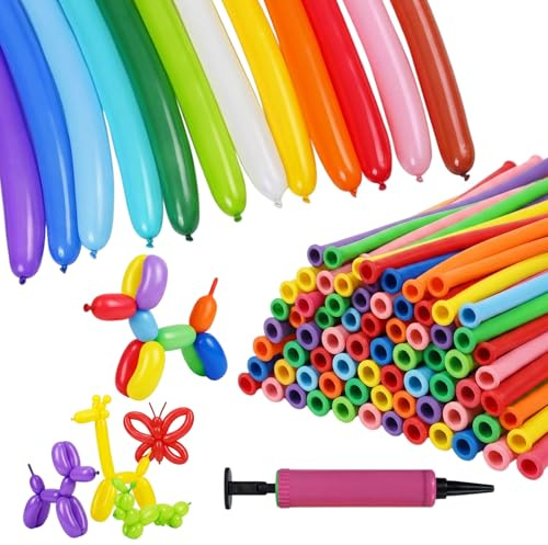 100 PCS Modelling Balloons with Hand Pump, Balloons Long Latex Twisting Balloons for Animal Shapes, Long Balloons for Tying Party Decorations,Balloon Modelling Kit