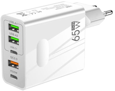 Caricatore da 65 W, stazione di ricarica USB per laptop, stazione di | ricarica USB, adattatore di corrente veloce per laptop, telefono, auricolare