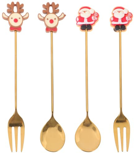 Ciieeo Set Posate Natalizie in Acciaio Inossidabile Design Ergonomico e Decorazioni a Tema Natale, Cucchiai e Forchette Adorabili per Feste e Viaggi