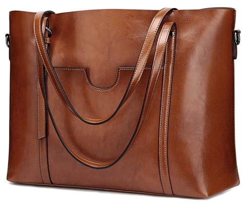 S-ZONE Bolso de Hombro de Cuero Genuino Con Asa Superior Para Mujer, Bolso de Hombro Para Trabajo Diario, Gran Capacidad