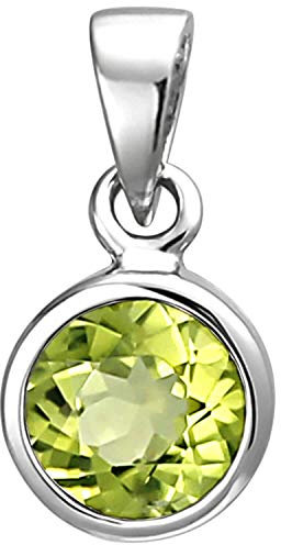 Solitär Anhänger aus 925 Silber Peridot grün rund Halsschmuck Damen