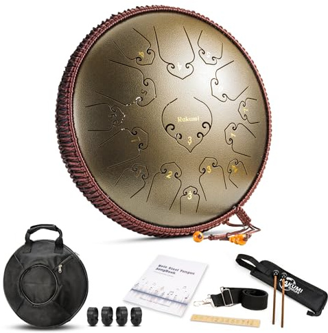 35,6 cm 15 Töne Stahl Tongue Drum Percussion Instrument Lotus Hand Pan Drum mit Ultra Wide Range und Drum Mallets Tragetasche