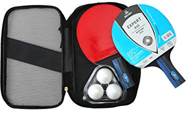 Deluxe Table Tennis Long Handle Ping Pong Set 2 Bats Rackets and 3 White Balls Set Family Game
