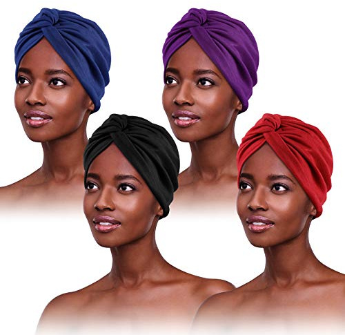 PHOGARY 4 Piezas Turbantes para Mujer, Pañuelos Quimioterapia, Gorros Oncológicos, Pañuelo Cabeza, Pelo Largo Verano, Elástico Frontal Cruzado