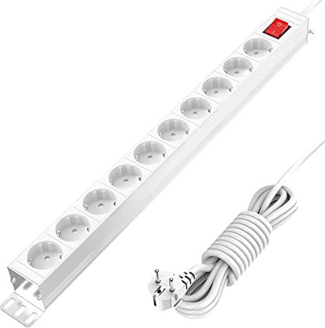 Ciabatta Multipresa 10 Presa AC Alu-Line, Multipresa Elettrica con Interruttori Indipendenti, con Sovratensione e Surge Protezione, Cavo 1,8M, 3680W 16A