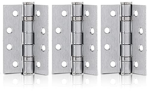 XFORT 4 Inch (100mm) Satin Chrome Ball Bearing Hinges, Steel Door Hinge for Wooden Doors (1.5 Pairs)