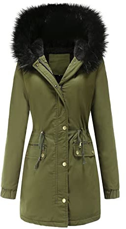 HHMY Veste d'hiver en fourrure synthétique pour femme - Parka d'hiver chaude et épaisse - Veste d'hiver avec doublure en peluche - Veste de ski en polaire imperméable, Vert armée., XXL