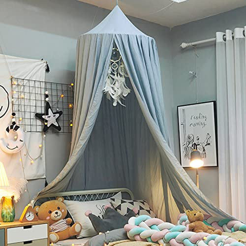 Koomuao Betthimmel Babybett Kinder Babys Baldachin Betthimmel Baumwolle Hängende Rund Moskitonetz für Kinderzimmer und Spielzimmer Dekoration, Höhe 250cm (Grau Blau)