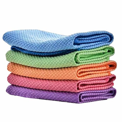 REXZONO Pack of 5 Assorted Size - Streak Free Lint Free Cleaning Cloths with Hanging Loop, Nanoscale Microfibre Magic Cloth for Cleaning Shower Glass, Dishes, Windows, Mirrors,Car,Stainless Steel