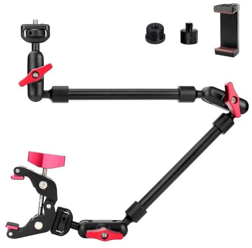 YAYOYA 22 Magic Arm Camera Mount, Articulating Arm Tripod Clamp w Thread Adapter, Friction Camera Boom Arm, Overhead Desk Mount Clamp Stand for Phone, Webcam, Mic, Video Rig, Tripod Light