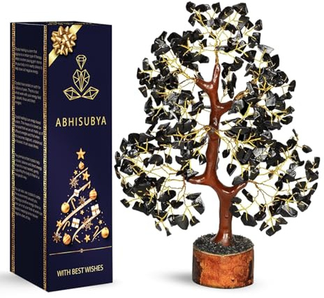ABHISUBYA Baum des Lebens - Kristalle - Edelsteine - Heilsteine - Geldbaum - Spirituelle Geschenke - Bonsai Baum - Feng Shui Deko - Edelsteine Baum (Schwarzer Turmalin)