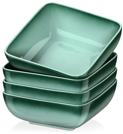 LOVECASA Lovehouse - Juego de cuencos para cereales de gres, 4 cuencos de sopa/ensalada de 800 ml para desayuno - Apto para microondas - Verde oscuro degradado