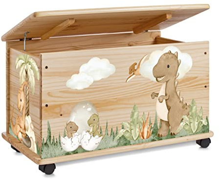 Farbklecks-Collection Spielzeugkiste Dinosaurier - Spielzeugkiste Holzkiste Kinderzimmer Deko personalisierbar