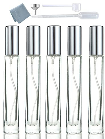 Elfenstall - 5pcs 10ml 1/3oz Silver Metal Spray Thick Bottle for Refill Perfume Hydrating Fragrance Fine Mist Atomizer Cosmetic Container Party Makeup Tool Travel Sample