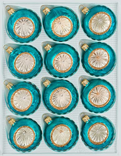 Navidacio 12 TLG. Glas-Weihnachtskugeln Set in 'Vintage Ice Petrol-Türkis Gold' - Reflektorkugeln - Reflexkugeln - Reflector Ball